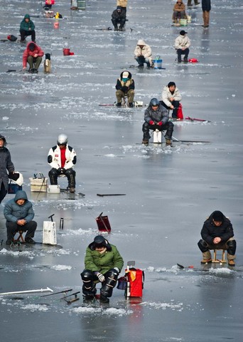 ماهیگیری از دریاچه ای یخ زده 