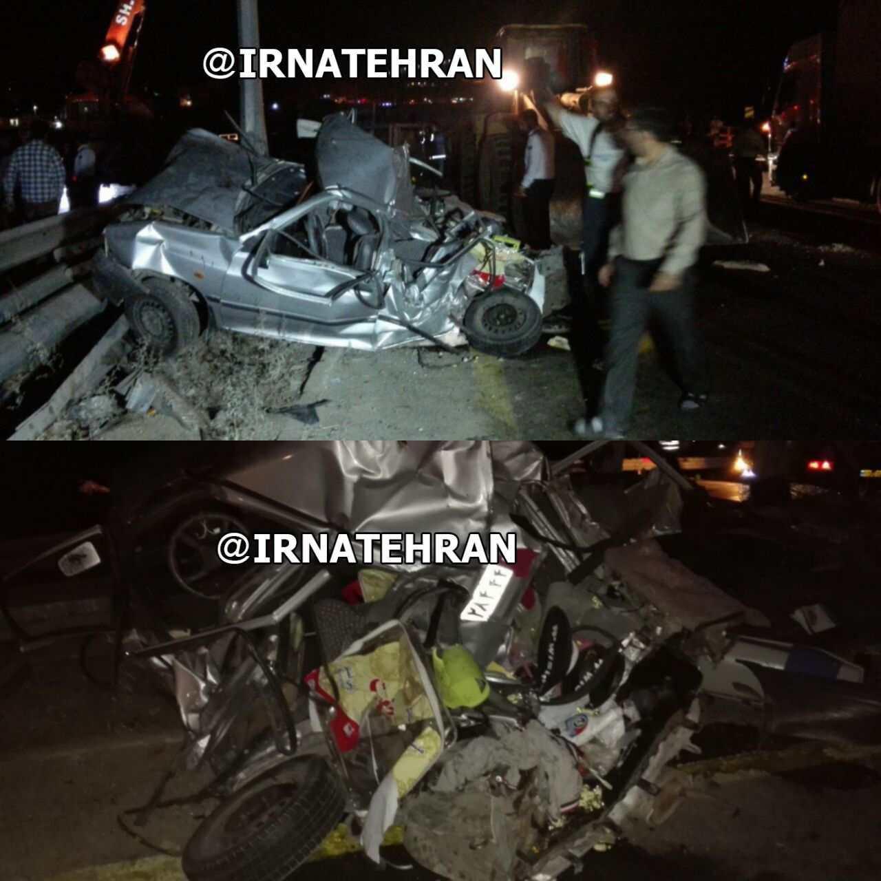 واژگونی تریلر حاوی قیر به علت برخورد شدید با چند خودرو  عامل ترافیک سنگین در محور تهران به دماوند (+عکس)