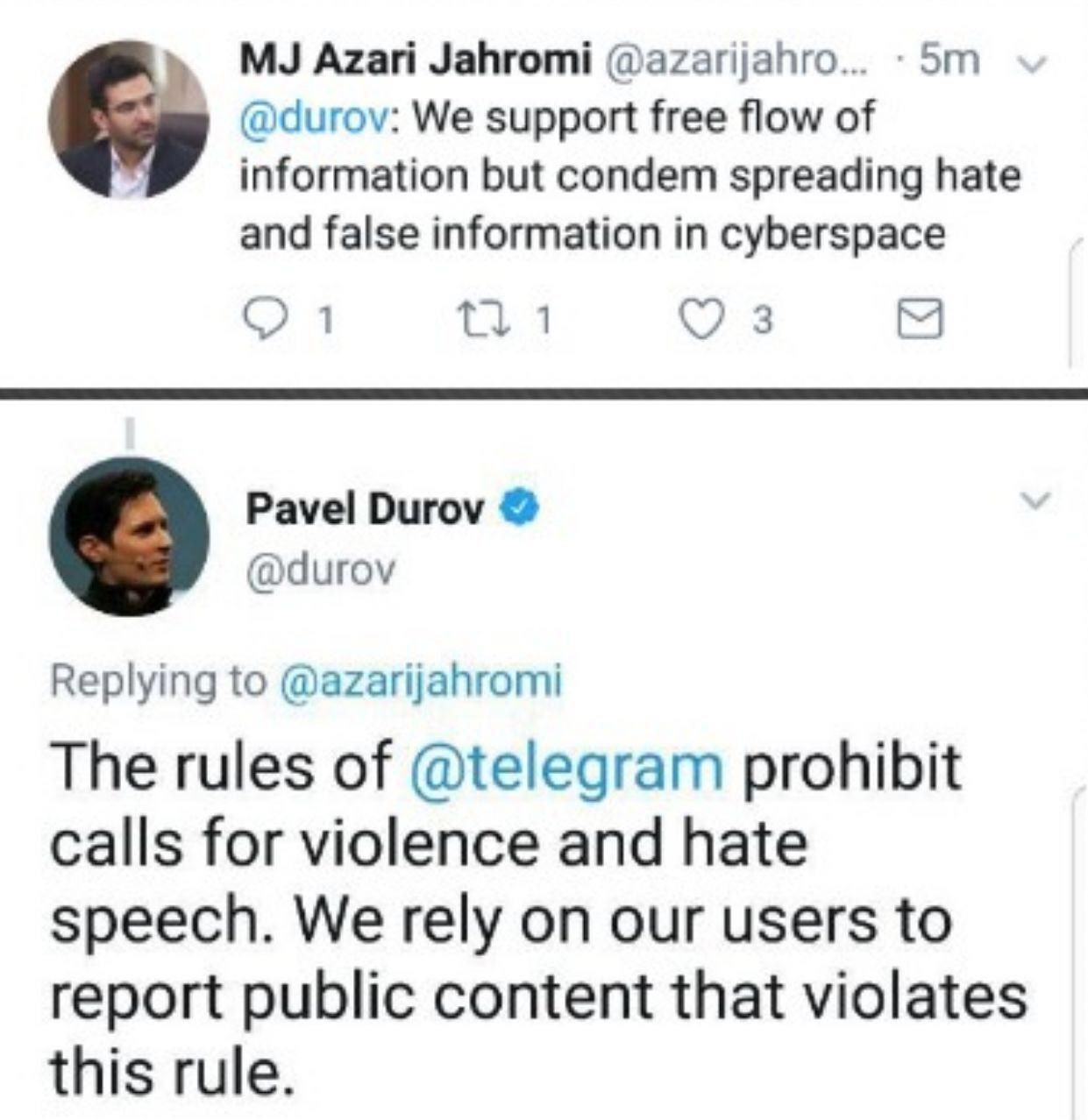 تلاش وزیر ارتباطات برای مقابله با دروغ پراکنی در تلگرام از طریق ظرفیت های این پیام رسان