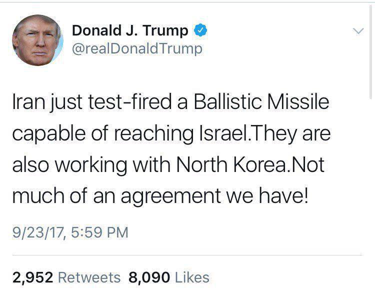 واکنش توئیتری ترامپ به آزمایش موشک خرمشهر توسط سپاه
