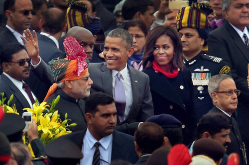 اوباما در کنار همسرش در سفر رسمی به هند (دهلی نو)
