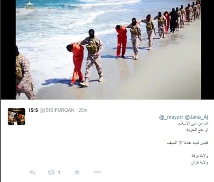 اعدام جمعی از مسیحیان کشور اتیوپی توسط شاخه داعش در ساحل دریای مدیترانه در شمال شرقی لیبی