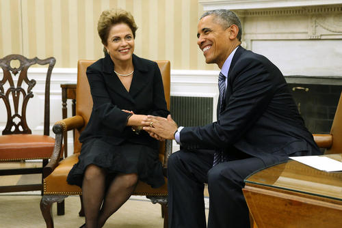 دیدار اوباما با دیلما روسف رییس جمهور برزیل در کاخ سفید
