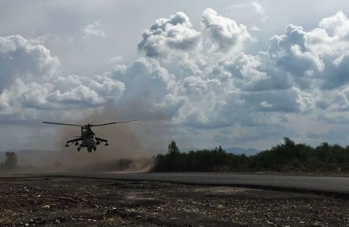 بالگرد تهاجمی می ـ 24 روسیه در فرودگاه نظامی 