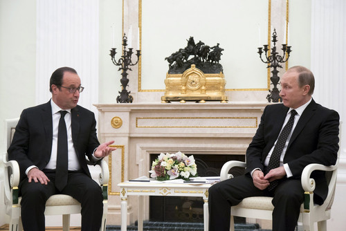 دیدار روسای جمهور فرانسه و روسیه در کاخ کرملین مسکو
