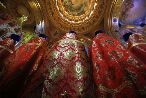 مراسم عید پاک مسیحیان ارتدوکس در کلیسای جامع شهر مسکو