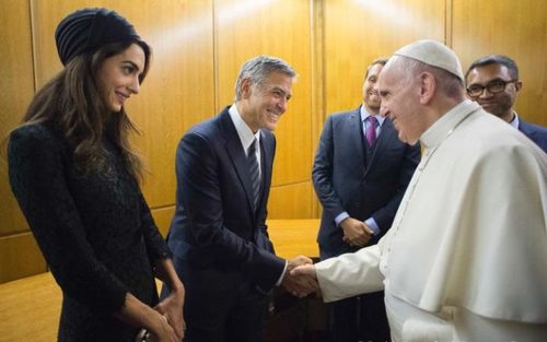 دیدار جورج کلونی و همسرش با پاپ فرانسیس – واتیکان