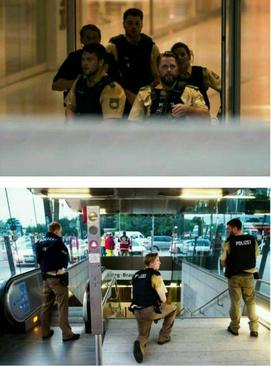 حضور پلیس و نیروهای امدادی در محل تیراندازی در مرکز خرید مونیخ آلمان
