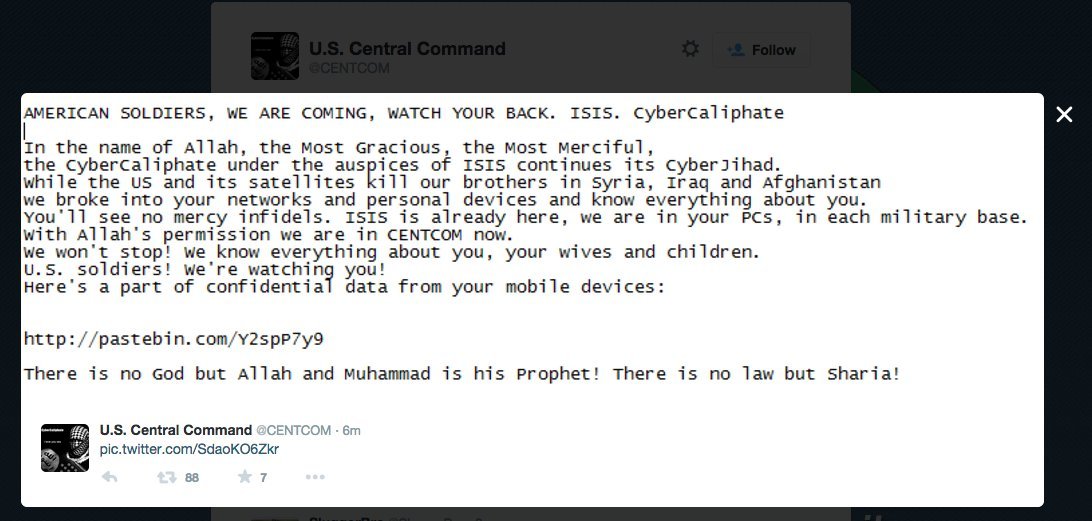 حساب توییتری فرماندهی مرکزی آمریکا هک شد