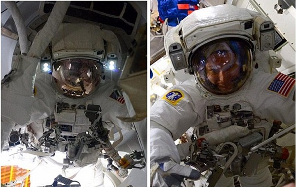 سلفیهای فضانوردان برای مستندسازی کابلکشی در گرانش صفر سلفیهای فضانوردان برای مستندسازی کابلکشی در گرانش صفر