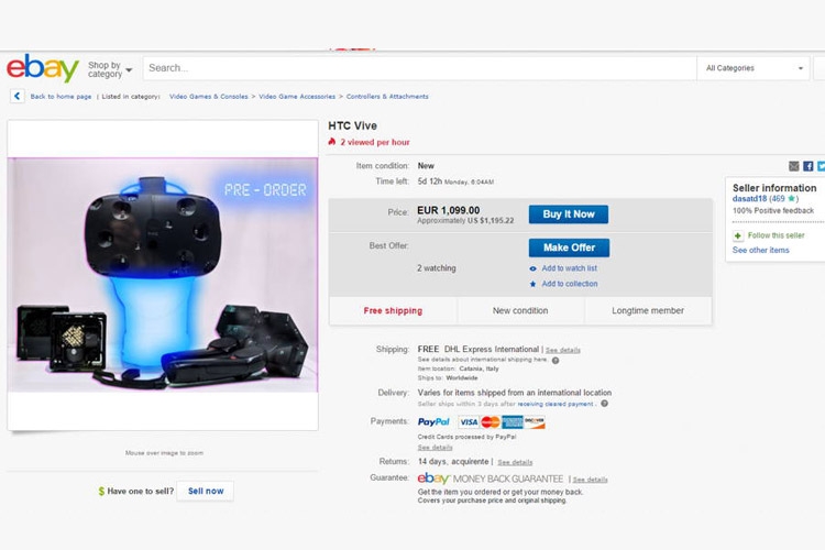 Vive VR اچ تی سی در eBay رویت شد