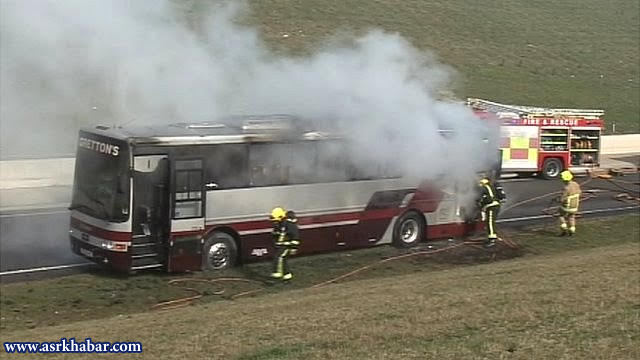 حريق اتوبوس با ١٥ سرنشين در انگليس