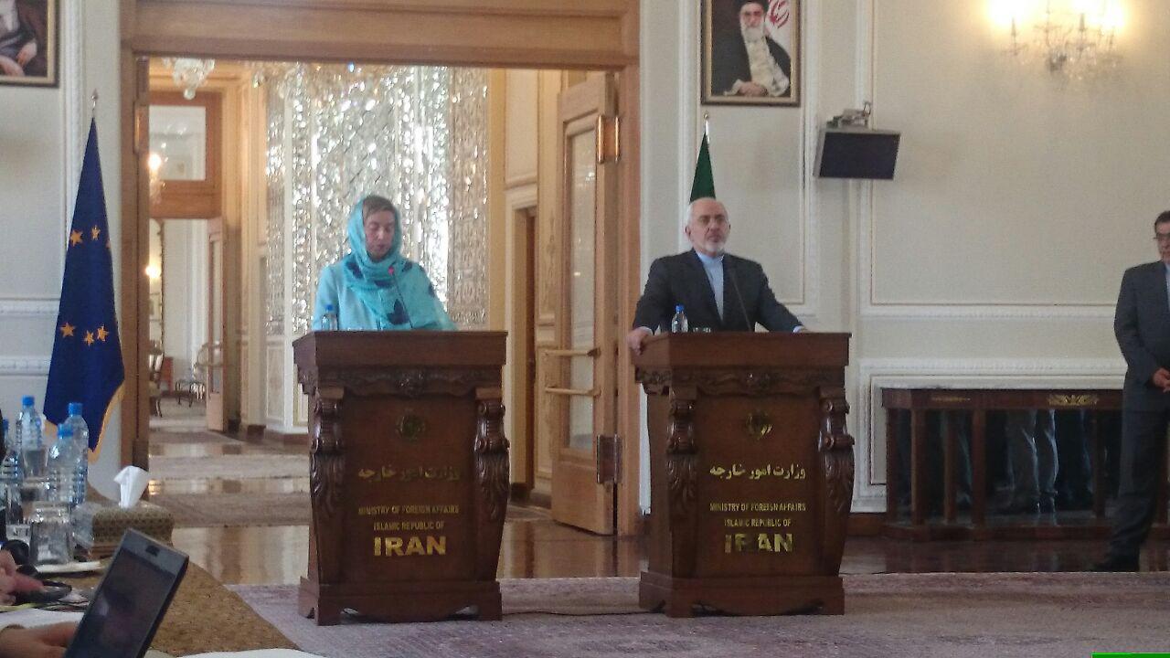 ظریف: نشست بی سابقه‌ای را با مسوول سیاست خارجی اتحادیه اروپا داشتیم/ موگرینی: آزمایش موشکی ایران نقض برجام نیست