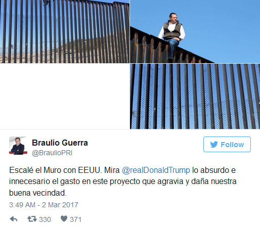 سخنرانی نماینده مکزیک علیه ترامپ از روی دیوار مرزی (+عکس)