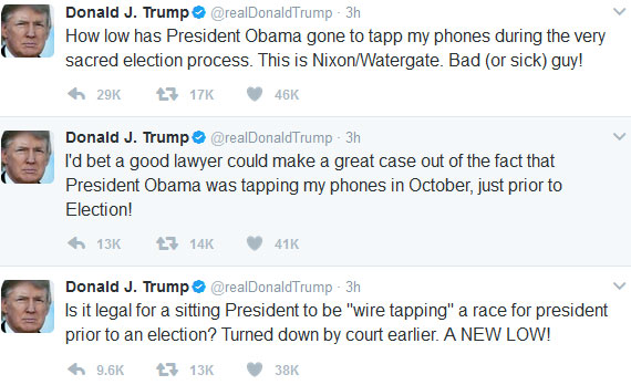 توییت بازی ترامپ علیه اوباما: او مرا شنود کرده است