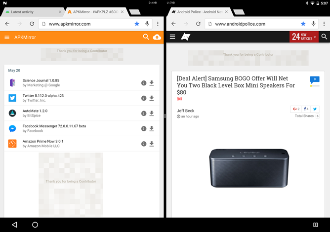 نمایش دو تکه پنجره های کروم در اندروید N نمایش دو تکه پنجره های کروم در اندروید N