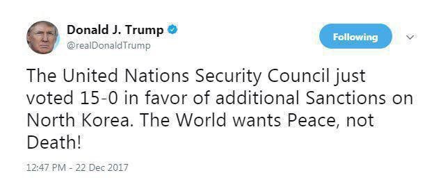 واکنش توئیتری ترامپ به تصویب تحریم‌های جدید علیه کره‌شمالی (عکس)