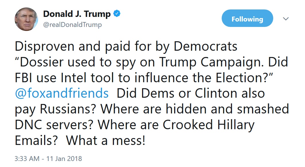 ترامپ کلینتون را به تبانی با روسیه متهم کرد ترامپ کلینتون را به تبانی با روسیه متهم کرد