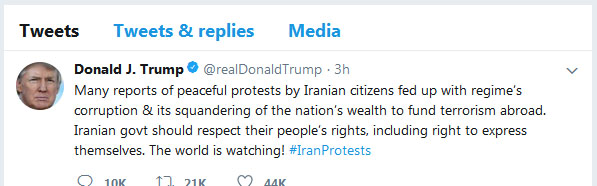 واکنش مداخله جویانه ترامپ و مقامات آمریکا به تظاهرات اعتراضی در ایران واکنش مداخله جویانه ترامپ و مقامات آمریکا به تظاهرات اعتراضی در ایران