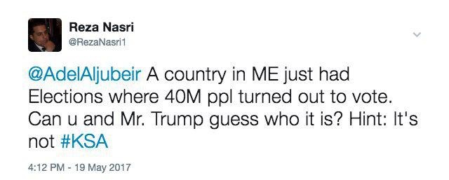 کنایه حقوقدان ایرانی به وزیر خارجه عربستان: آیا می توانید حدس بزنید کدام کشور در انتخابات 40 میلیون شرکت کننده داشت؟