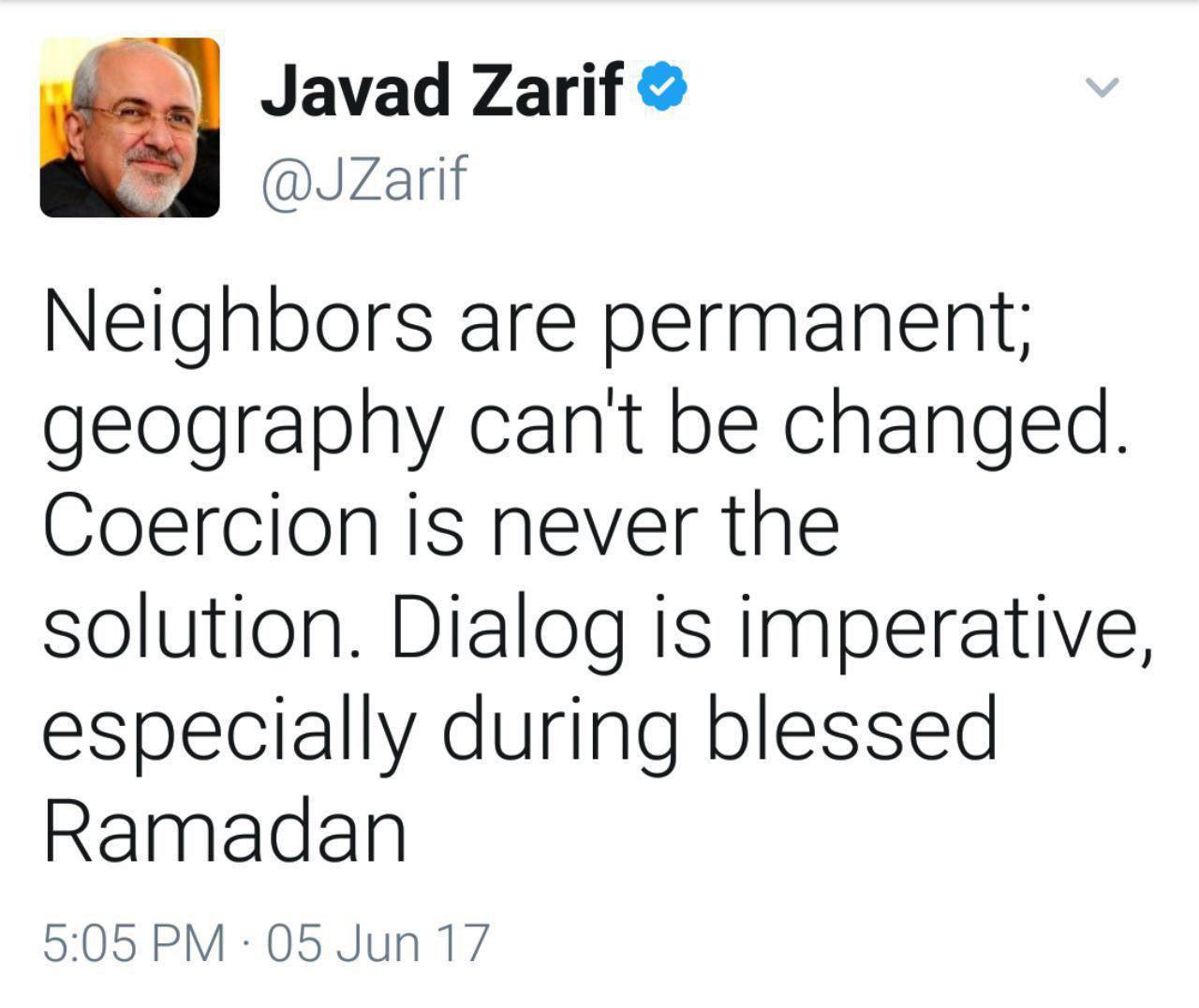 ظریف: همسایه‌ها ثابتند / گفت‌وگو ضروری است