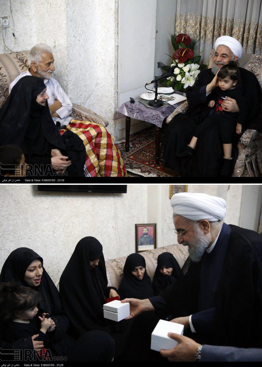 هدیه روحانی به اعضای خانواده شهیدان غضنفری (عکس)