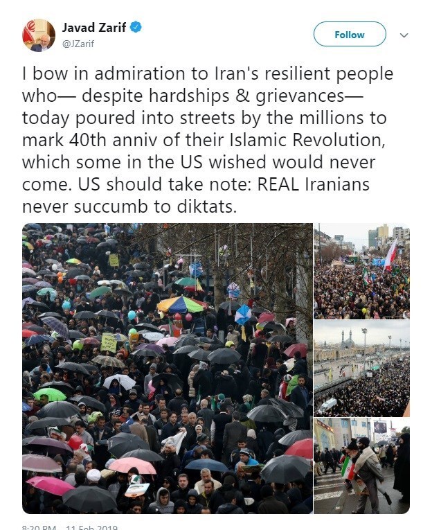 ظریف خطاب به آمریکا: ایرانیان واقعی هرگز تسلیم دیکته دیگران نمی‌شوند