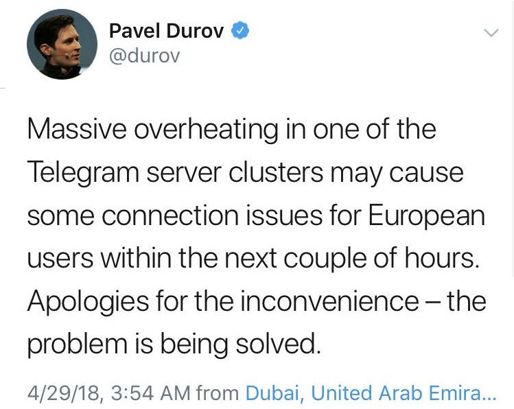 پاوول دوروف: در حال رفع اختلالات ارتباطی تلگرام هستیم پاوول دوروف: در حال رفع اختلالات ارتباطی تلگرام هستیم