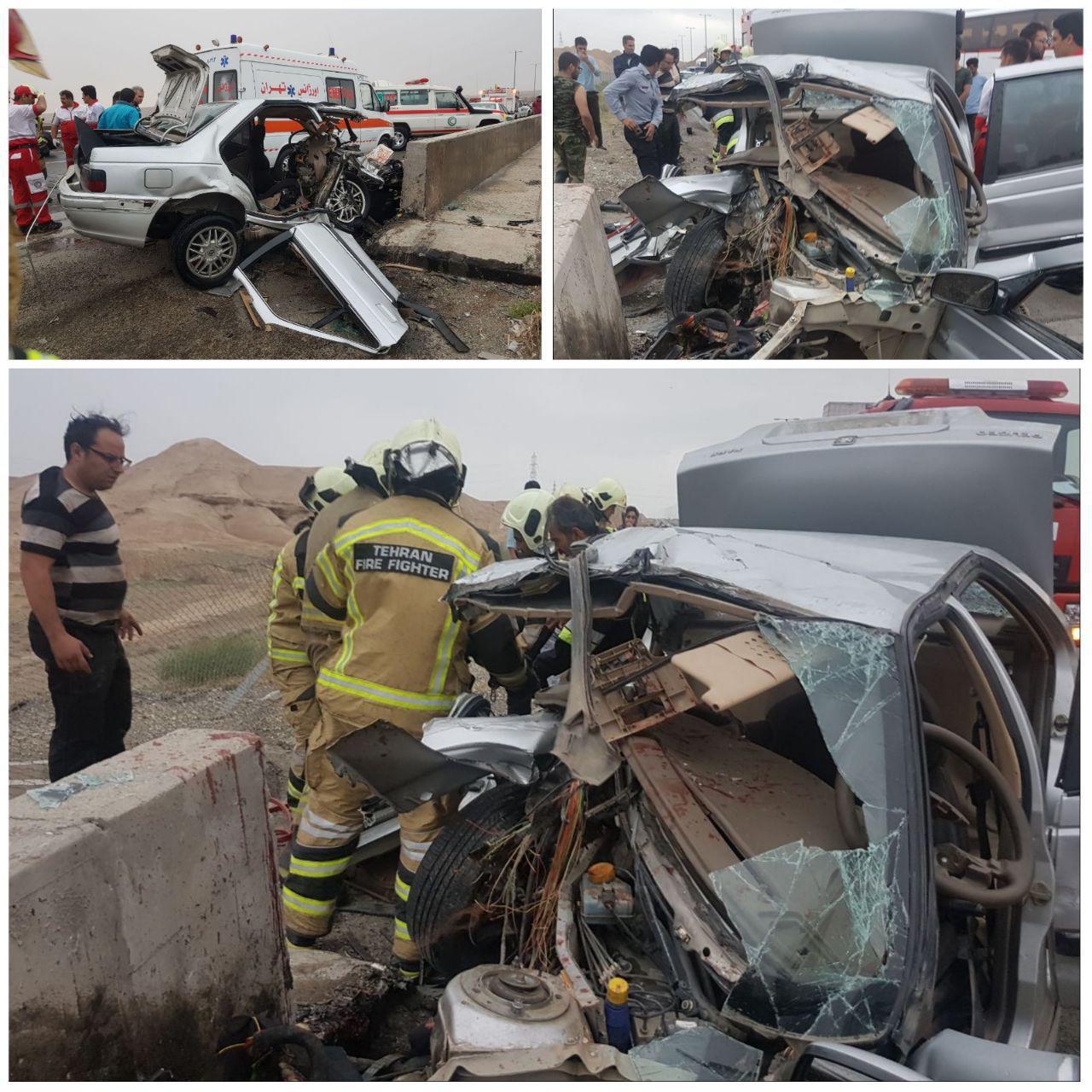 2 کشته در سانحه رانندگی در جاده تهران - قم (+عکس) 2 کشته در سانحه رانندگی در جاده تهران - قم (+عکس)