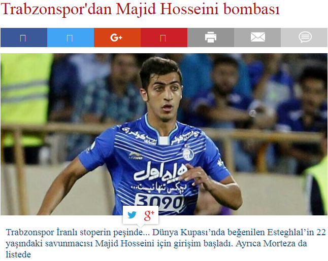 مجید حسینی در ترابزون اسپور ترکیه (عکس)
