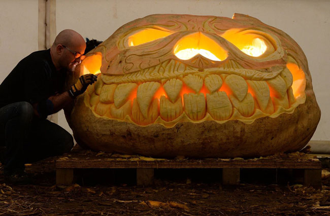 ساخت فانوس با کدو تنبل غول‌پیکر (عکس)