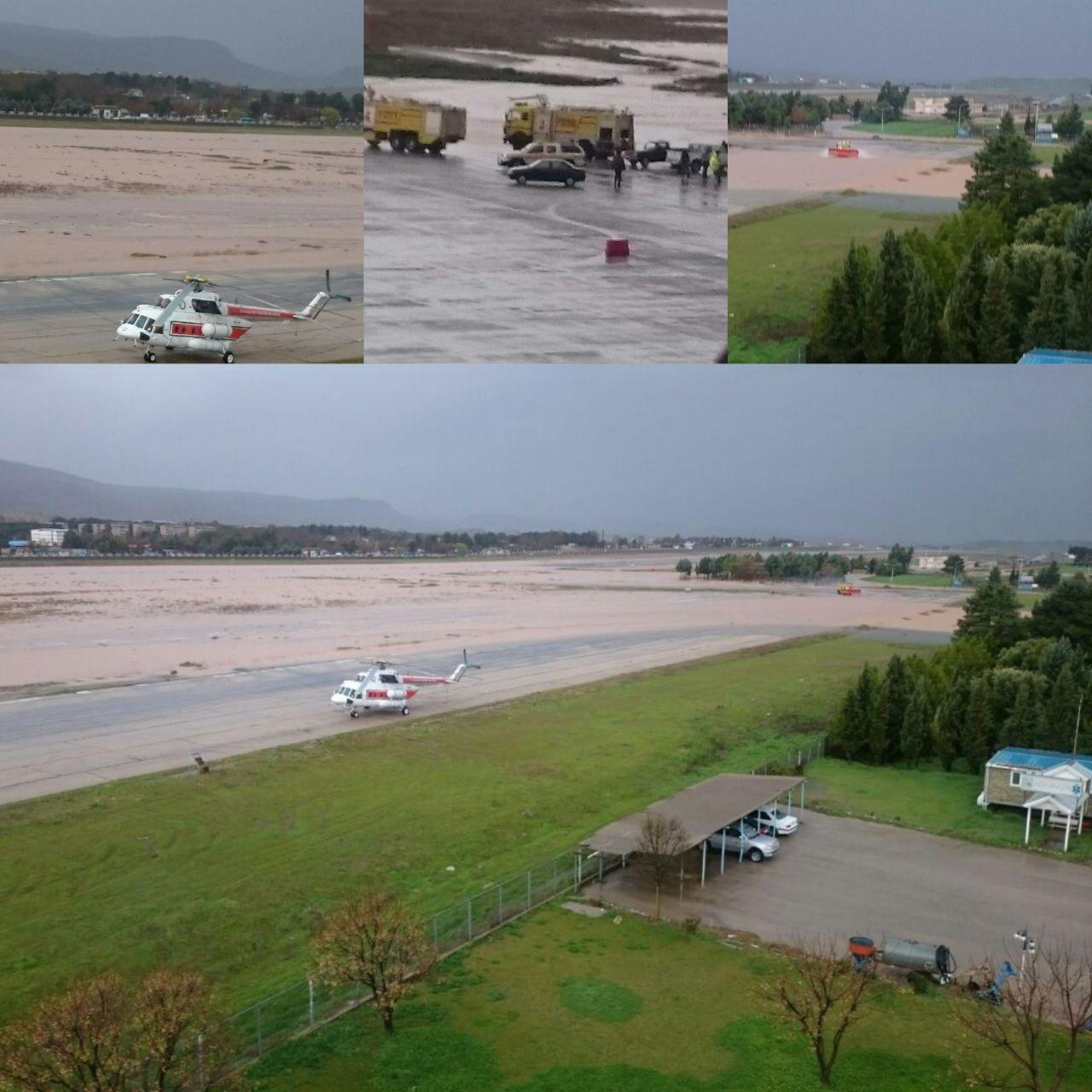 سیلاب در باند فرودگاه خرم آباد (عکس)