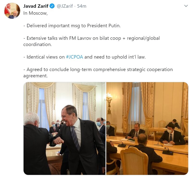 ظریف: حامل پیام مهمی برای پوتین بودم