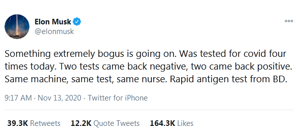 رییس کمپانی تسلا : تست‌های کرونا قلابی است