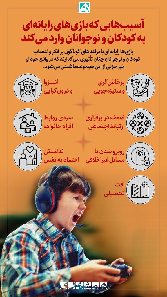 اینفوگرافیک | آسیب‌هایی که بازی‌های رایانه‌ای به کودکان و نوجوانان وارد می‌کنند