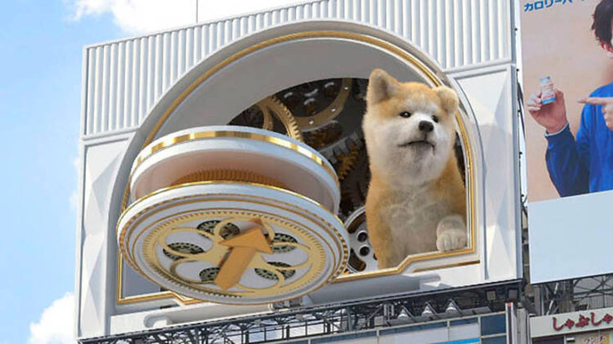 ببینید| ابتکار جالب ژاپنی‌ها/ سگ غول پیکر سه بعدی در بالای بیلبوردهای تبلیغاتی