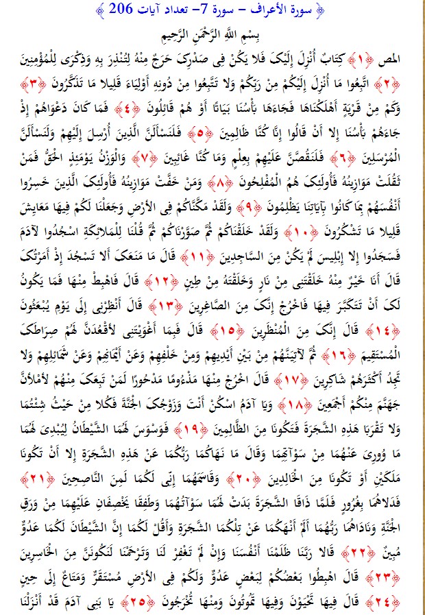 سوره های قرآن/ سوره اعراف (متن، ترجمه و فایل صوتی)