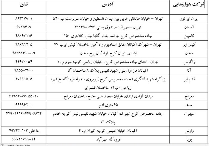 اعلام فهرست دفاتر فروش بلیط اربعین
