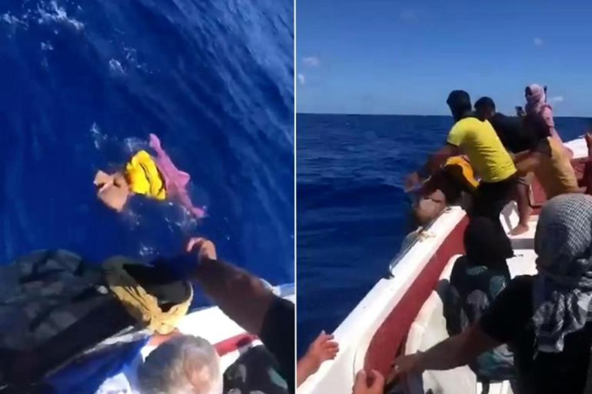 ببینید | مهاجر سوری پیکر فرزندش را پس از مرگ به خاطر گرسنگی به دریا انداخت