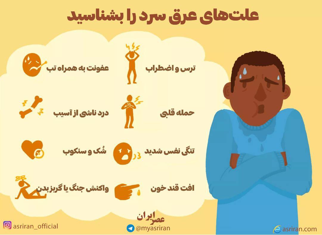 علت های عرق سرد بدن را بشناسید (اینفوگرافیک)