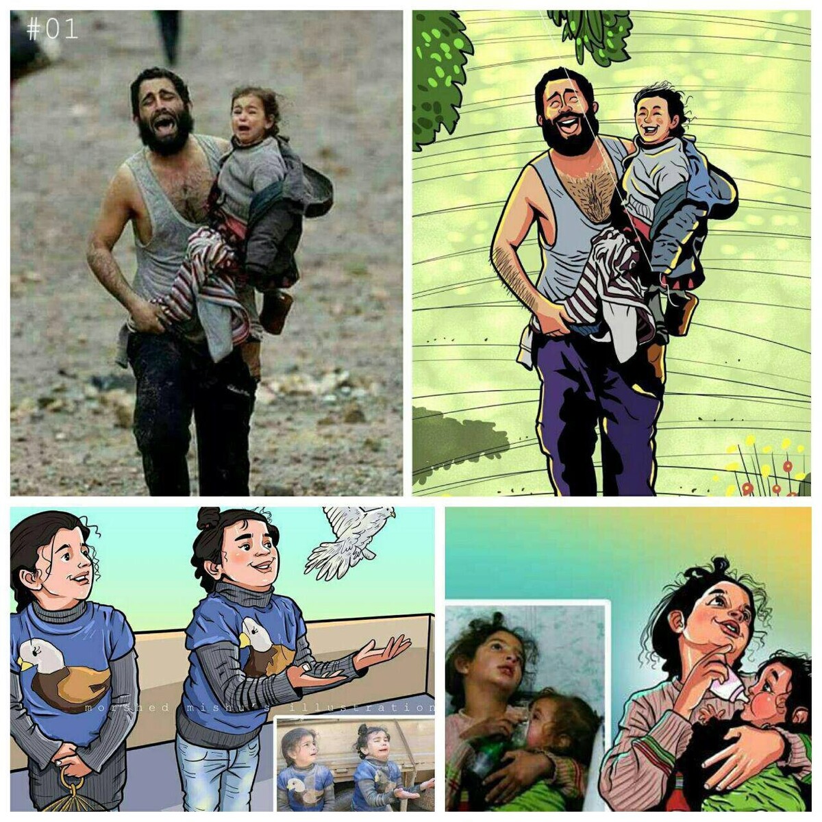 بازسازی عکس کودکان غمگین درگیر با جنگ/ شادی حق کودکان است +عکس