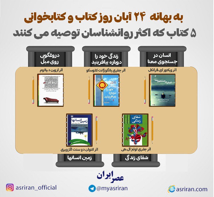 24 آبان روز کتاب و کتابخوانی/ 5 کتابی که روانشناسان توصیه می کنند (اینفوگرافیک)