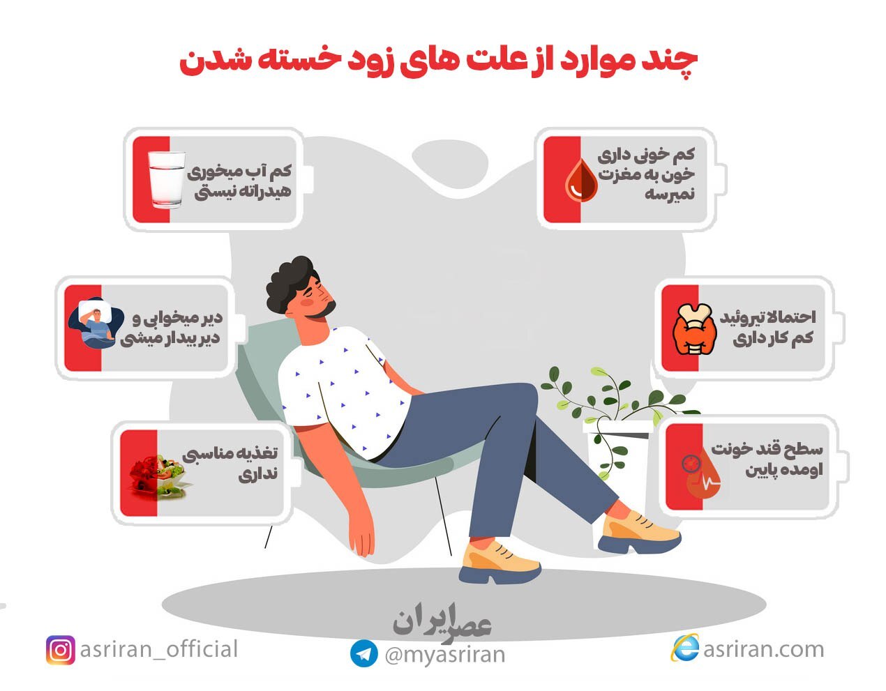 چند علت مهم زود خسته شدن (اینفوگرافیک)