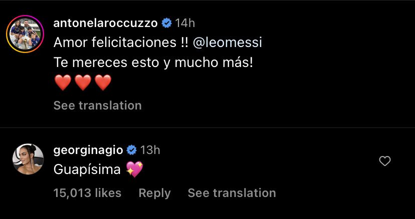 کامنت جورجینا برای همسر مسی: خیلی خوشگلی! (عکس) کامنت جورجینا برای همسر مسی: خیلی خوشگلی! (عکس)