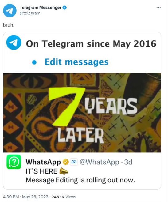 طعنه سنگین تلگرام، واتساپ را با خاک یکسان کرد (+عکس)