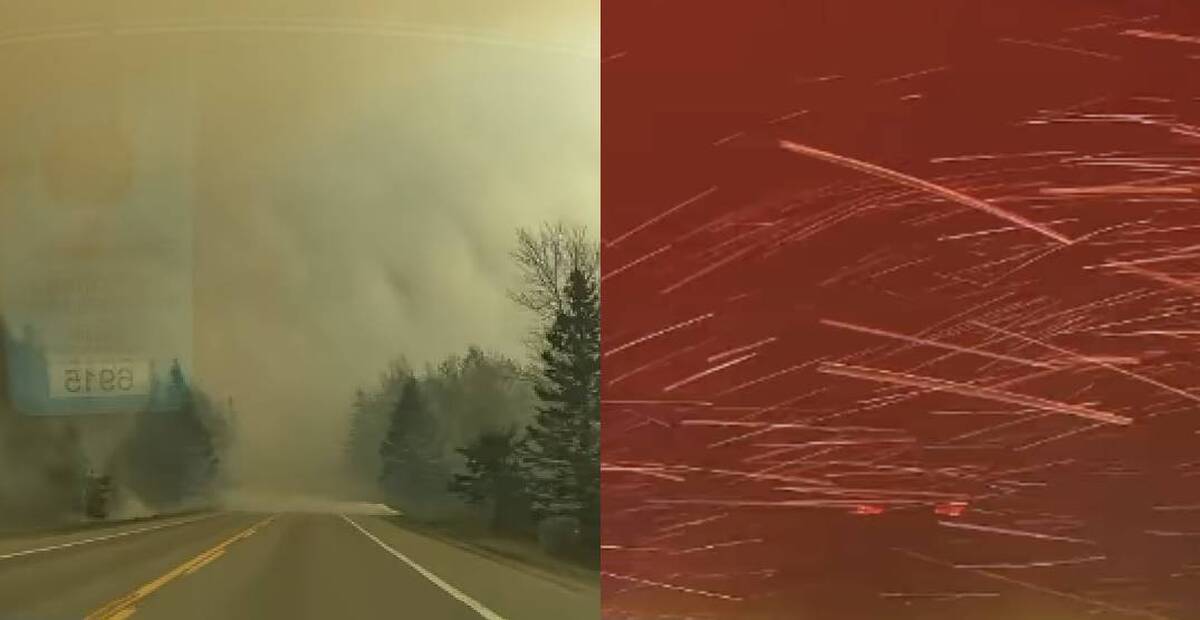 ثبت تصاویر ترسناک از آتش‌سوزی جنگلی در کانادا توسط یک شهروند/ برای این‌کار با ماشین به دل آتش زد (فیلم)