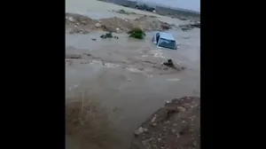 عملیات نجات جوان فلسطینی گرفتار در سیلاب‌های الخلیل (فیلم)