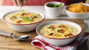 طرز تهیه سوپ سیب زمینی و پنیر با ژامبون