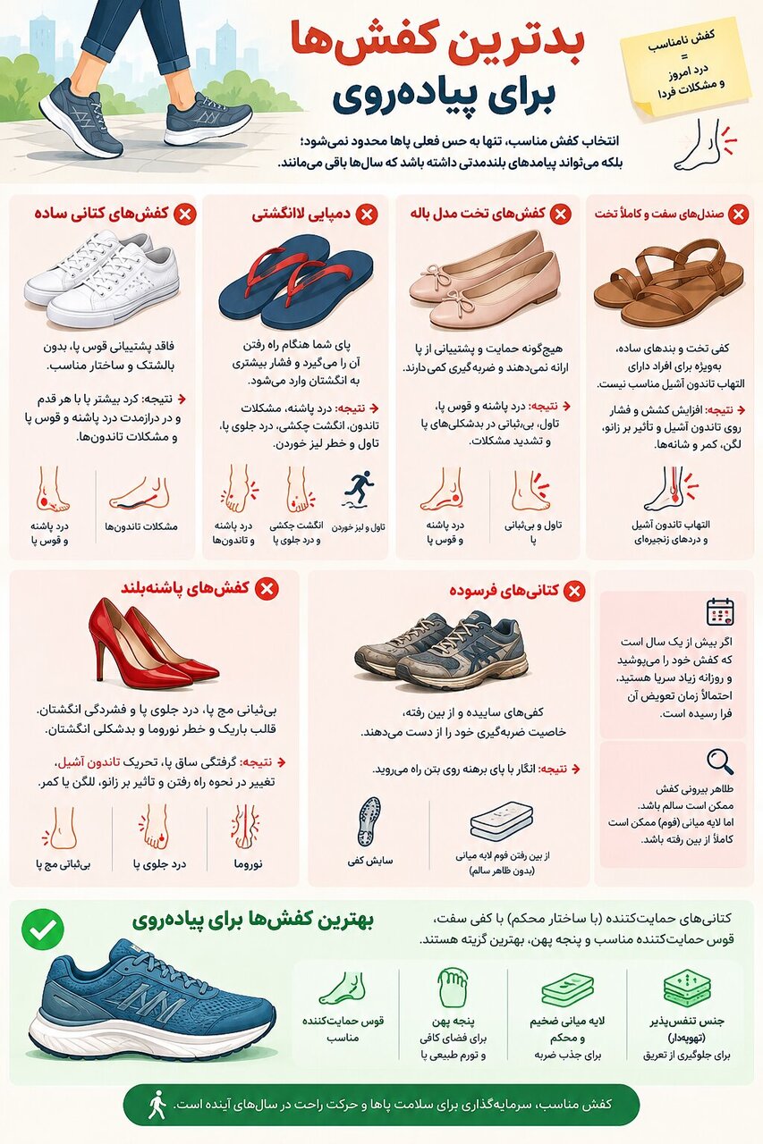 بدترین کفش&zwnj;ها برای پیاده&zwnj;روی