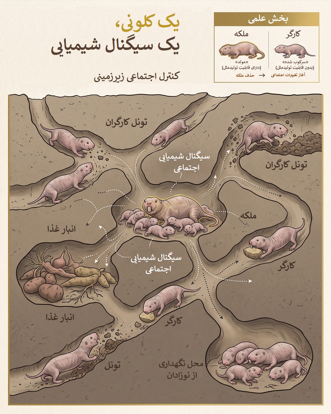 اینفوگرافیک بررسی ساختار اجتماعی و زیستی موش های کور برهنه